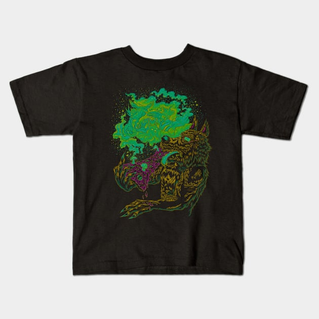 Trippy Wolf V2 Kids T-Shirt by bobygates